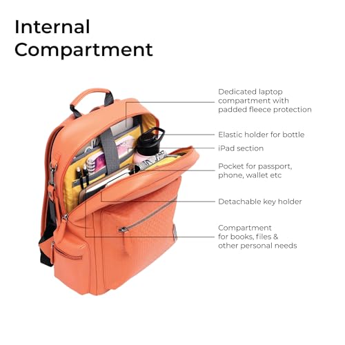 EUME Cosmo 16L Laptop Bag for Men, Phoenix Orange | 1 Large Compartment Office Laptop Backpacks | Fits Up to 13.5" Laptop | Premium Vegan Leather | Travel Bag | Bagpacker Bag for Men and Women - Image 4