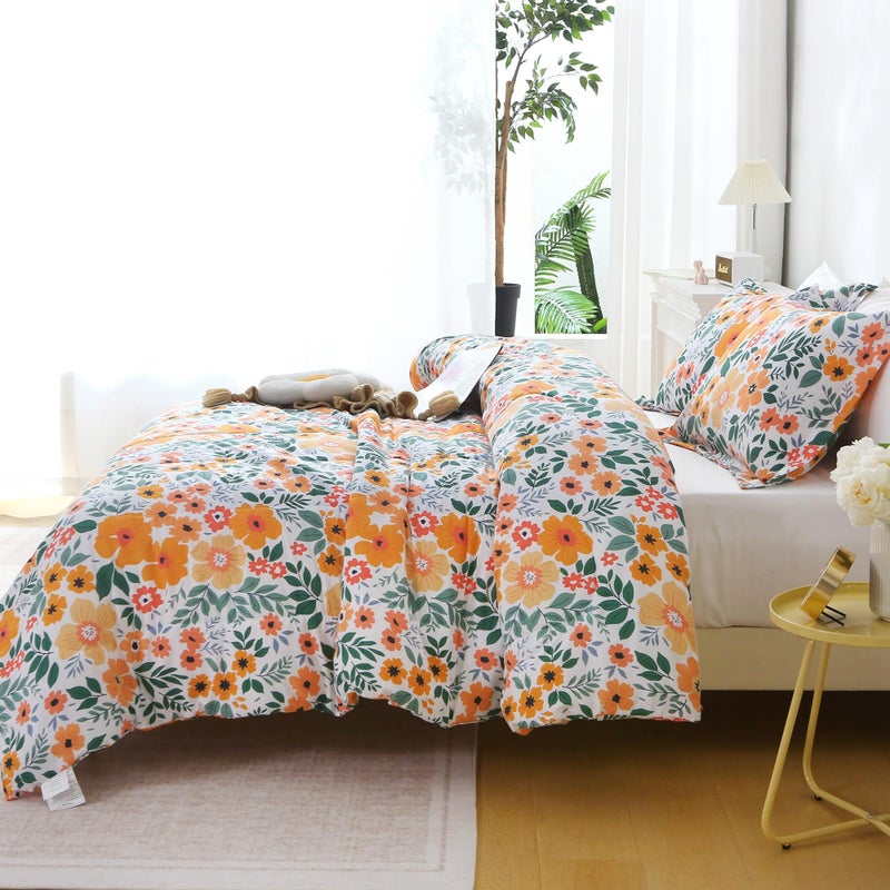 Mooreeke Floral Queen Size Comforter Sets, Green and Yellow Botanical Patterned Bedding for All Seasons, 3-Piece Vintage Bed in a Bag with Fluffy Quilted Reversible Comforter & 2 Pillow Shams - Image 5
