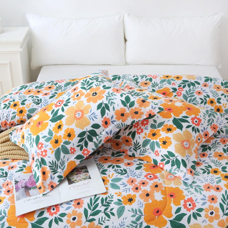 Mooreeke Floral Queen Size Comforter Sets, Green and Yellow Botanical Patterned Bedding for All Seasons, 3-Piece Vintage Bed in a Bag with Fluffy Quilted Reversible Comforter & 2 Pillow Shams - Image 4