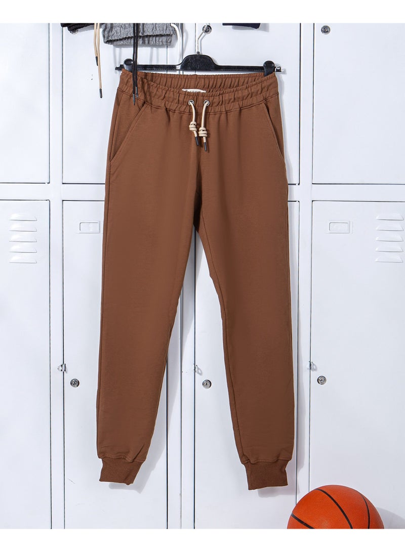 Boys’ Brown Jogger Sweatpants with Elastic Waist