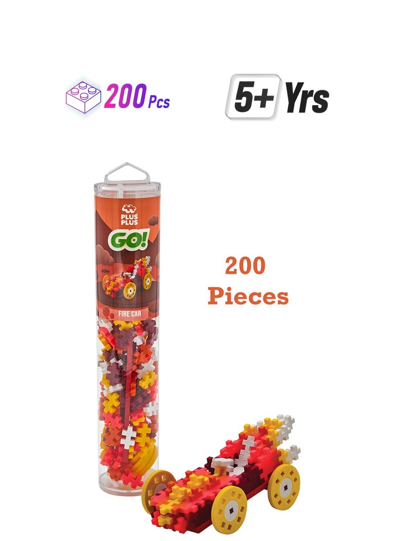 Plus-Plus Building Blocks Toy - 200 Pcs Go Fire Car Kids Construction Toys, Creative Learning Resources And Stem Play For Home And Travel - Girls And Boys Toys Age 5 Plus  - Image 1