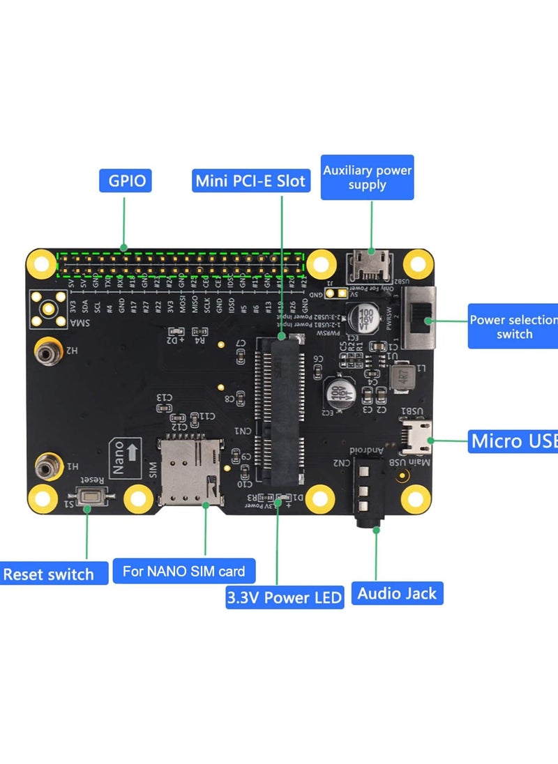 3G/4G LTE Base Hat For Raspberry Pi 4/3/2/B+ Module Computer Board to USB with SIM Card,for UMTS/HSPA+ and for GSM/GPRS/EDGE Coverage with Regional or Global Modules