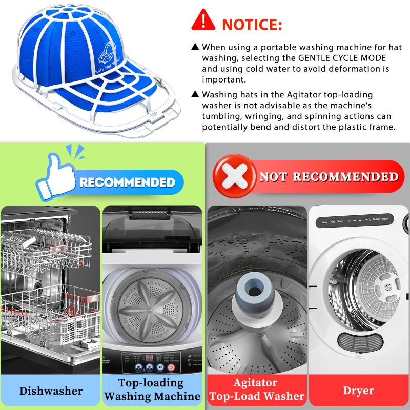 Eiito Hat Washer for Washing Machine, Hat Washer Cage, Hats Cleaner for Baseball Caps 2 Pack 2 Sizes Fit for Adult and Kid's Baseball Caps, White - Image 4