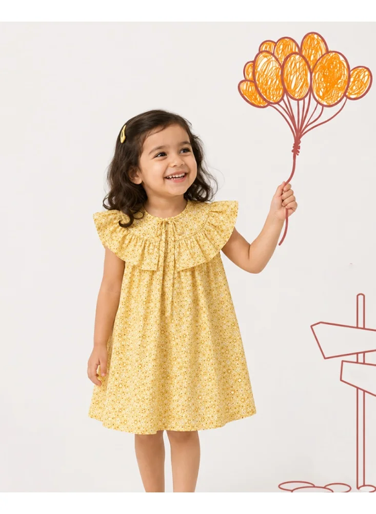 LUAY Girls Floral Rayon Frock | Ruffle Collar Short Sleeve Casual Frock | Soft Breathable Lightweight Summer Dress for Girls