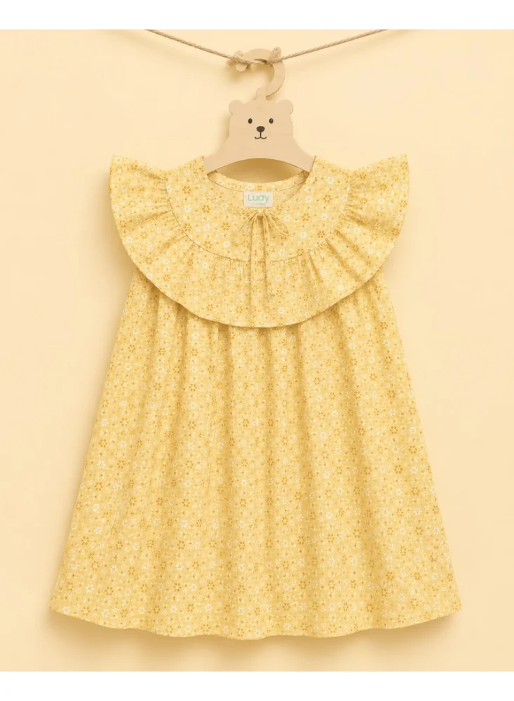 Luay Yellow LUAY Girls Floral Rayon Frock | Ruffle Collar Short Sleeve Casual Frock | Soft Breathable Lightweight Summer Dress for Girls for Women | Best Price UAE