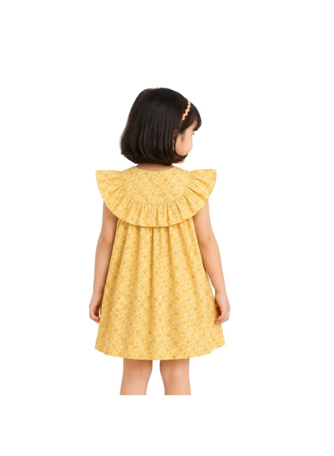 Luay Yellow LUAY Girls Floral Rayon Frock | Ruffle Collar Short Sleeve Casual Frock | Soft Breathable Lightweight Summer Dress for Girls for Women | Best Price UAE