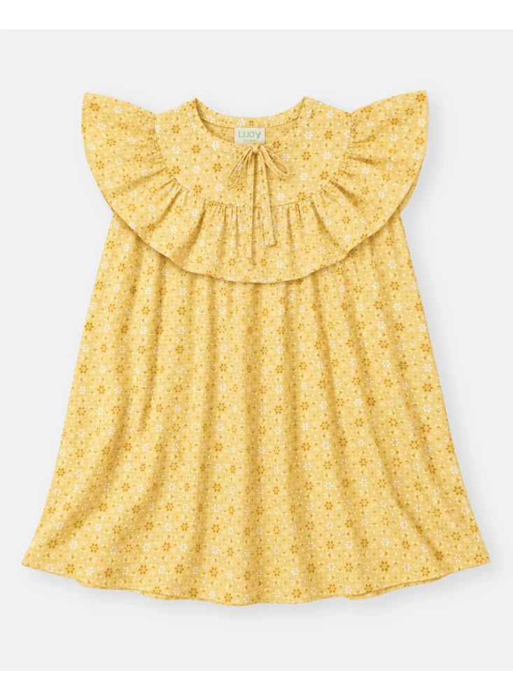 Luay Yellow LUAY Girls Floral Rayon Frock | Ruffle Collar Short Sleeve Casual Frock | Soft Breathable Lightweight Summer Dress for Girls for Women | Best Price UAE