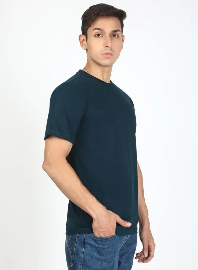 Styli Men Dark Green Solid Regular Fit T-Shirt By Bene Kleed