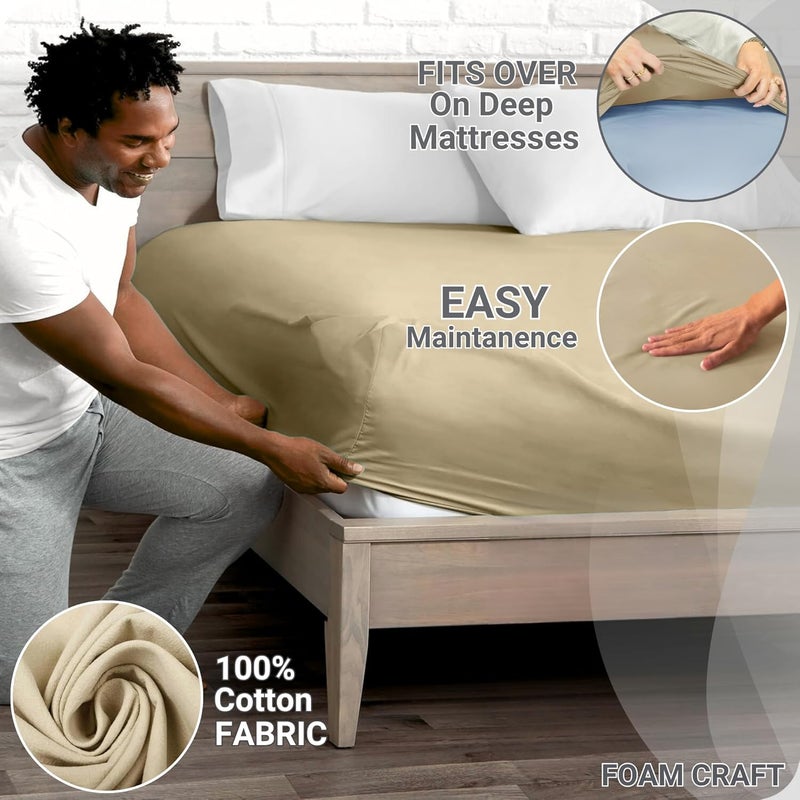 FOAM CRAFT 100% Cotton Fitted Sheet Queen Size - Beige, 150 x 200cm - Image 3