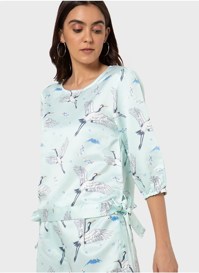 Blue Age Side Tie Printed Top