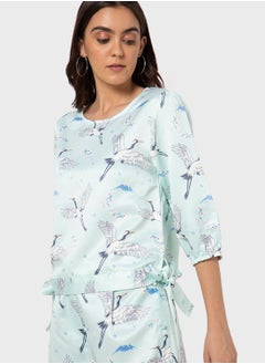 Blue Age Side Tie Printed Top  - Image 3