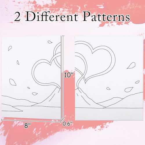 VOCHIC 2 Pack Sip and Paint Kit Pre Drawn Canvas for Painting for Adults Couples Date Night Games Outline Canvas Party Art Set Paints Brushes Pallets Valentine (8x10 Inches, Volcano and Heart) - Image 4