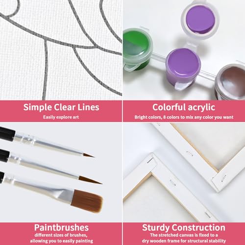 VOCHIC 2 Pack Sip and Paint Kit Pre Drawn Canvas for Painting for Adults Couples Date Night Games Outline Canvas Party Art Set Paints Brushes Pallets Valentine (8x10 Inches, Volcano and Heart) - Image 5