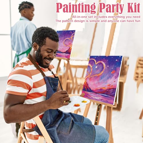 VOCHIC 2 Pack Sip and Paint Kit Pre Drawn Canvas for Painting for Adults Couples Date Night Games Outline Canvas Party Art Set Paints Brushes Pallets Valentine (8x10 Inches, Volcano and Heart) - Image 3