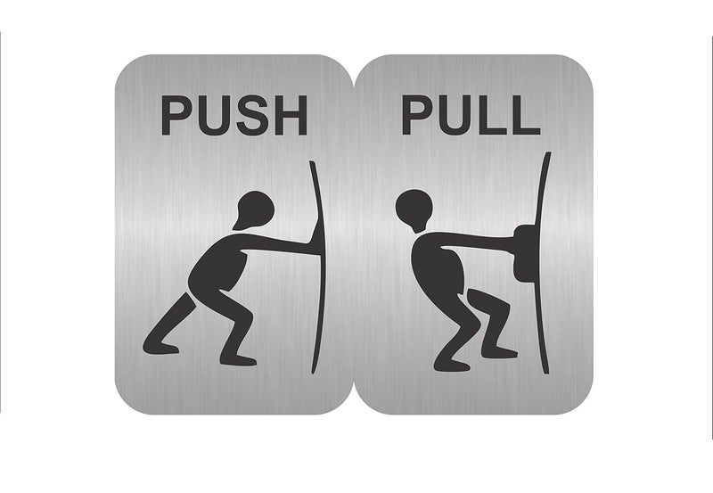 BerryBox Acrylic Silver Pull Push Sign Board For Stores, Café, Hotel, Restaurant, Business, Shop Self-Adhesive And Waterproof Size : 4x6 Inch Set of 1 Sign Board - Image 1