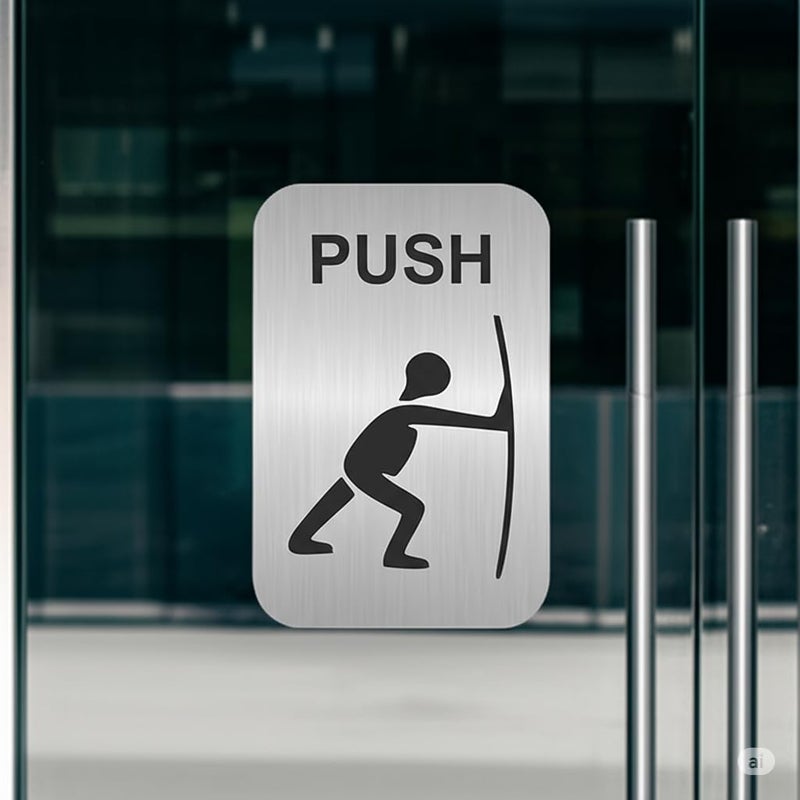 BerryBox Acrylic Silver Pull Push Sign Board For Stores, Café, Hotel, Restaurant, Business, Shop Self-Adhesive And Waterproof Size : 4x6 Inch Set of 1 Sign Board - Image 3