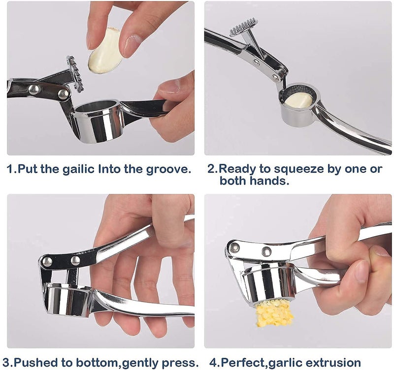 Global Impex GLOBAL IMPEX Combo of Stainless Steel Garlic Crusher 2 In1 Stainless Steel Lemon Squeezer with Bottle Opener and Pizza Cutter with Comfortable Plastic Handle Silver and White Pack of 3  - Image 5