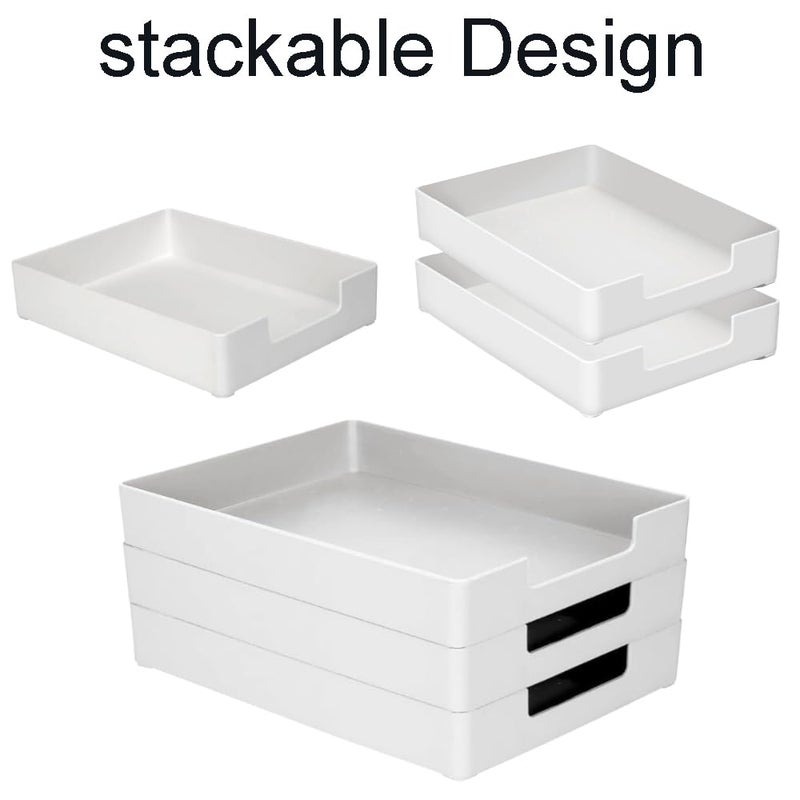 Rhonzhao Desk Letter Tray  2Pcs A4 Size Plastic Stackable File Document Organizer  Office Desktop File Paper Holder  Book Storage Rack Anti-Skid Stacking Support For Office Supplies (White) - Image 4