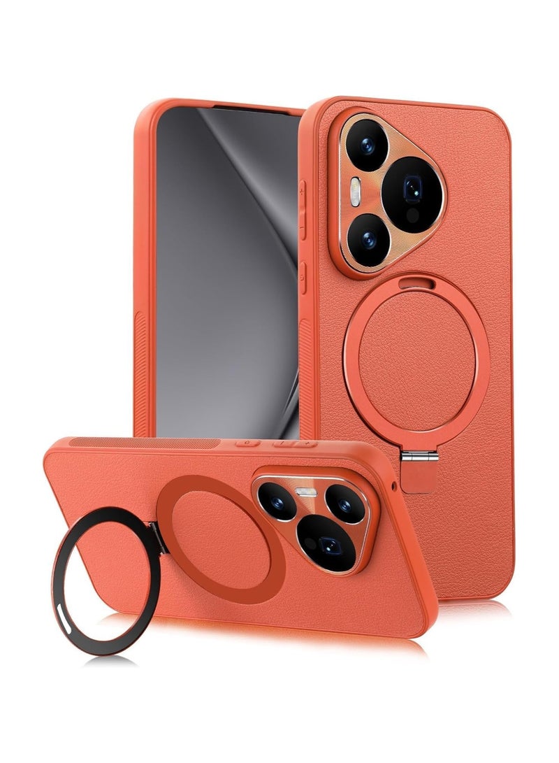 general Leather Case for Huawei Pura 70 Pro, Magnetic Ring Holder Kickstand Protective Phone Cover Full Lens Protection,Seismic and anti drop measures 