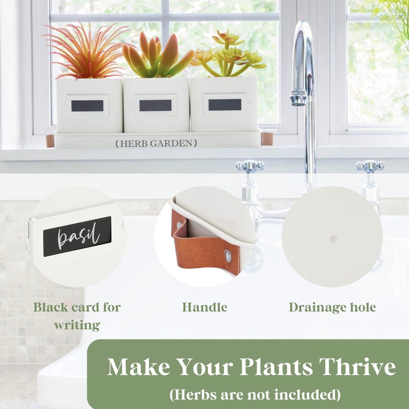 PERFNIQUE Indoor Herb Garden, Herb Planter Set with Tray, Farmhouse Indoor Plant Pots, Windowsill Herb Garden with Drainage(Planter only) for Indoor/Outdoor, Window Pots(White) - Image 4