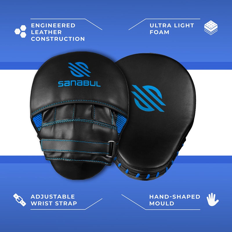 Sanabul Essential Curved Punching Mitts for Boxing, MMA Muay Thai Boxing Pads for Training, Punch Focus Mitts, Hand Pads Sparring Gear, Strike Shield, Metallic Blue - Image 2