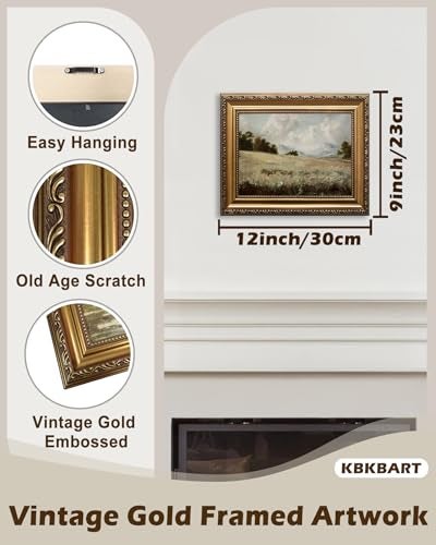 KBKBART Gold Framed Vintage Countryside Canvas Oil Painting Farmhouse Decor Rustic Antique Landscape Bathroom Wall Decor for Bedroom Living Room Gifts for Friends or Family 9x12 - Image 3