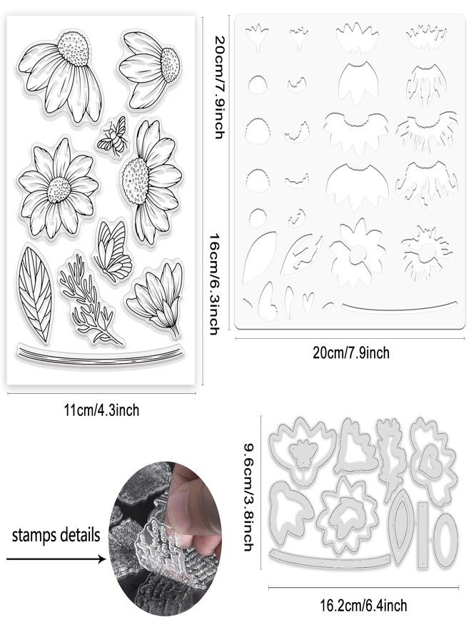 ORIGACH Daisy Flower Stamps and Dies and Layering Coloring Stencil Set, Silicone Stamps Metal Die Cut and Layering Stencil Template with Daisy Pattern for Card Making Scrapbooking DIY Crafting - Image 3