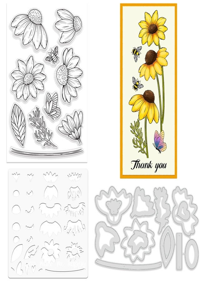 ORIGACH Daisy Flower Stamps and Dies and Layering Coloring Stencil Set, Silicone Stamps Metal Die Cut and Layering Stencil Template with Daisy Pattern for Card Making Scrapbooking DIY Crafting - Image 2