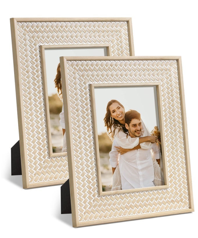 5x7 Picture Frame Boho Picture Frames Nature Beige Bohemia Photo Frame for Office Bedroom Home Desk Wall Decor Anniversary Wedding Gifts for Mom Grandma Set of 2