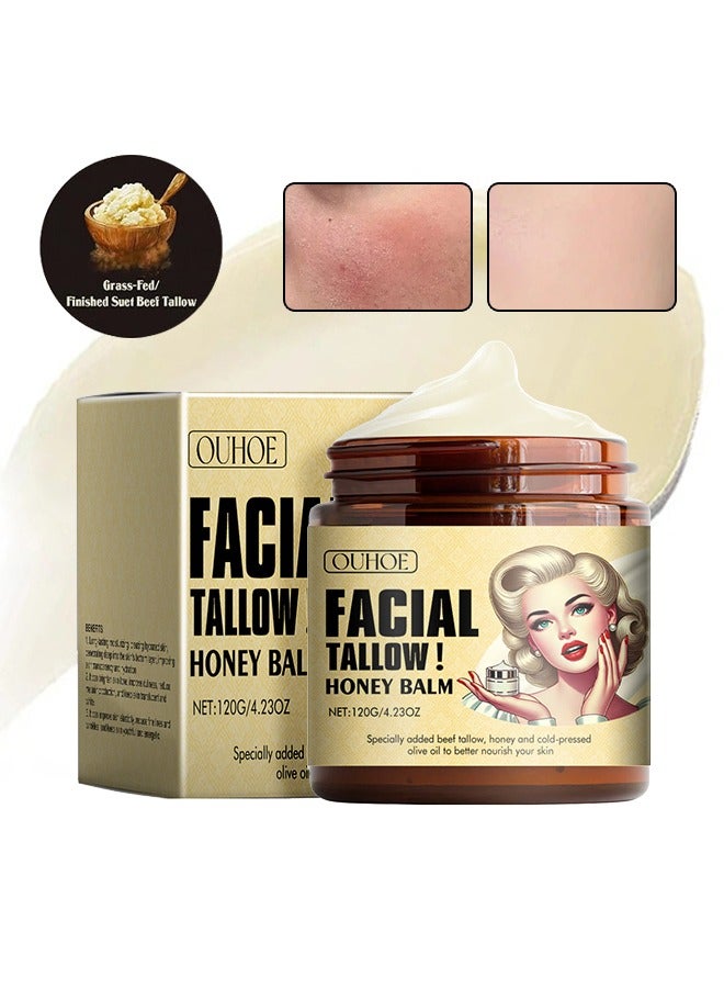 OUHOE Facial Tallow Honey Balm - Specially Added Beef Tallow, Honey and Cold-Pressedolive Oil to Better Nourish Your Skin, Anti-aging,Natural Grass Fed Beef Tallow Face Cream 120g - Image 1