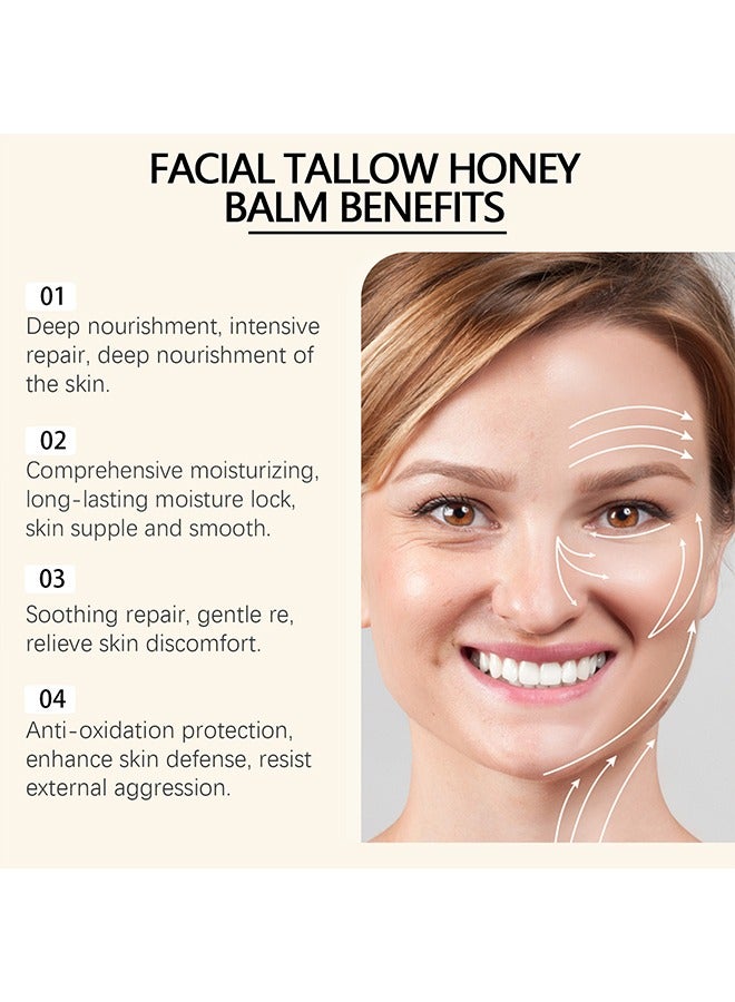 OUHOE Facial Tallow Honey Balm - Specially Added Beef Tallow, Honey and Cold-Pressedolive Oil to Better Nourish Your Skin, Anti-aging,Natural Grass Fed Beef Tallow Face Cream 120g - Image 4