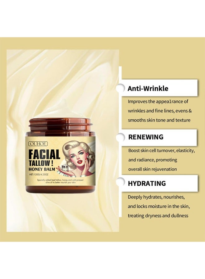 OUHOE Facial Tallow Honey Balm - Specially Added Beef Tallow, Honey and Cold-Pressedolive Oil to Better Nourish Your Skin, Anti-aging,Natural Grass Fed Beef Tallow Face Cream 120g - Image 5