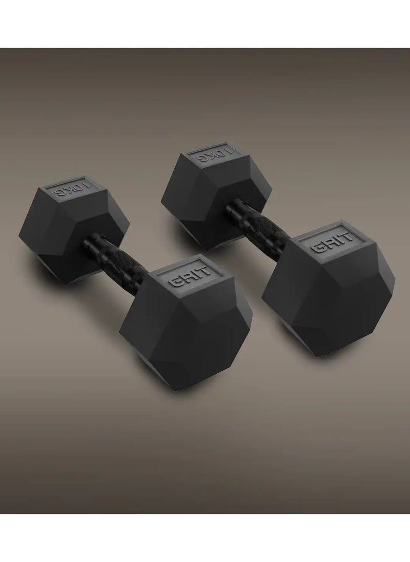 GRIT GRIT Hex Black Dumbbells - 10 kg Pair  - Image 1