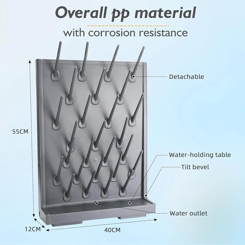 Soply Lab Supply Drying Rack Pegboard Bench-top/Wall-Mount Laboratory Glassware Detachable Pegs Lab Drying Draining Rack Cleaning Equipment (27 Pegs, Grey) - Image 5