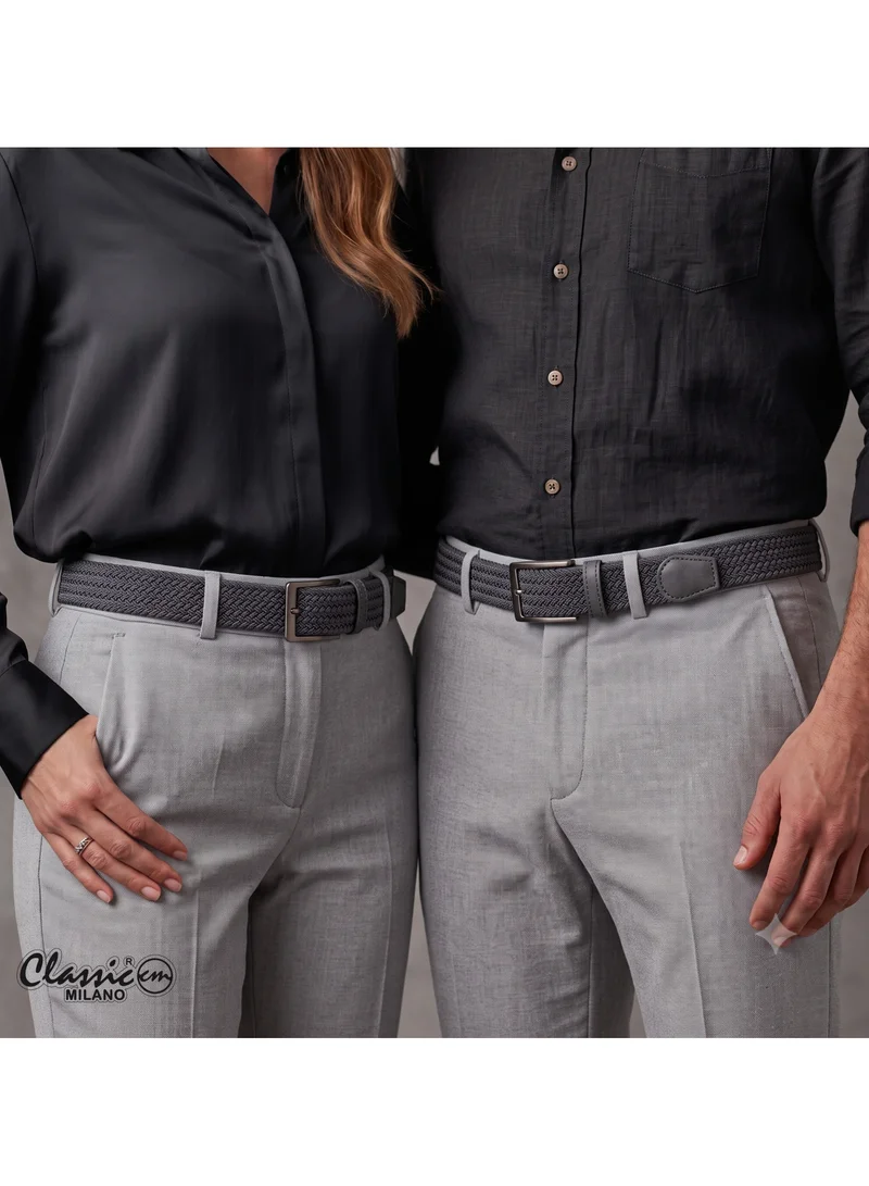 Classic Milano Grey (DWE-315) Classic Milano Braided Cotton Elastic Stretch Belt for Men & Women, Woven Canvas Web Belt with Gift Box, Adjustable Men's Belt | Full Length: 110CM (Free Size - Fits up to the waist of 40 Inches / 100 CM)  | Best Price UAE