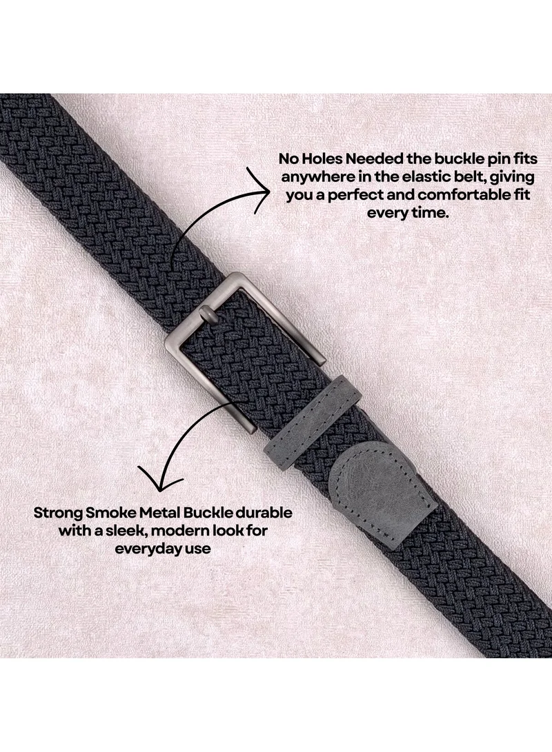 Classic Milano Grey (DWE-315) Classic Milano Braided Cotton Elastic Stretch Belt for Men & Women, Woven Canvas Web Belt with Gift Box, Adjustable Men's Belt | Full Length: 110CM (Free Size - Fits up to the waist of 40 Inches / 100 CM)  | Best Price UAE