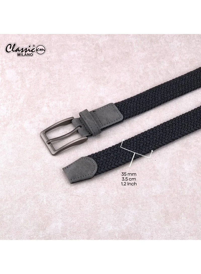 Classic Milano Grey (DWE-315) Classic Milano Braided Cotton Elastic Stretch Belt for Men & Women, Woven Canvas Web Belt with Gift Box, Adjustable Men's Belt | Full Length: 110CM (Free Size - Fits up to the waist of 40 Inches / 100 CM)  | Best Price UAE