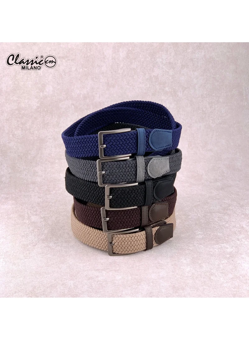 Classic Milano Grey (DWE-315) Classic Milano Braided Cotton Elastic Stretch Belt for Men & Women, Woven Canvas Web Belt with Gift Box, Adjustable Men's Belt | Full Length: 110CM (Free Size - Fits up to the waist of 40 Inches / 100 CM)  | Best Price UAE