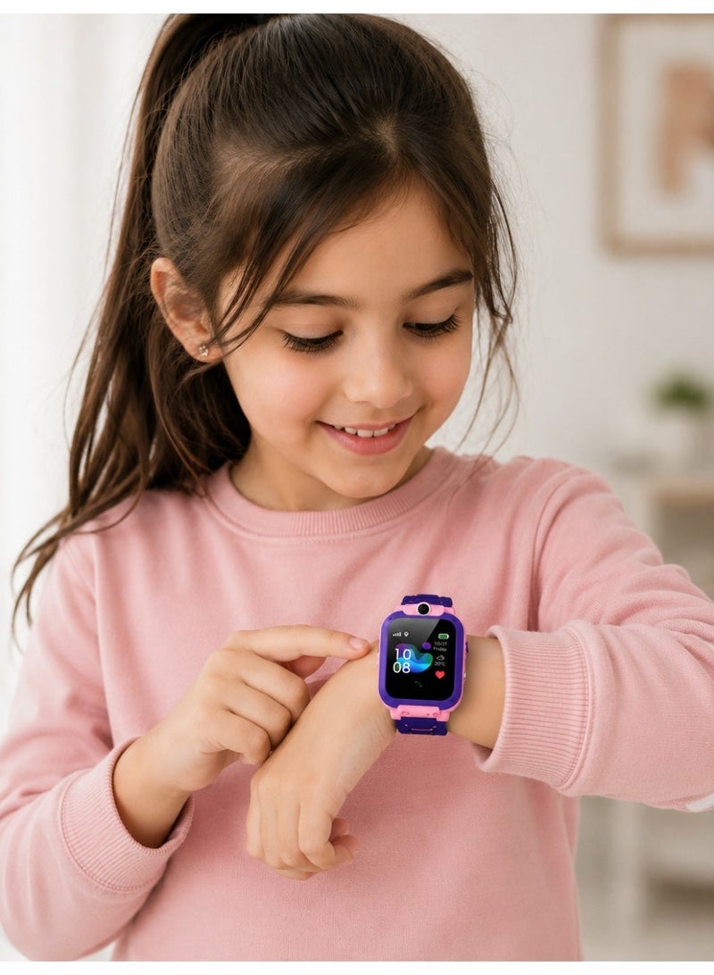 Kids Smart Watch Phone with LBS Tracker – Q12 Waterproof Smartwatch with SOS Emergency Call, Two-Way Voice Calling, Voice Chat & Math Game for Boys & Girls (Pack of 1) - Image 3