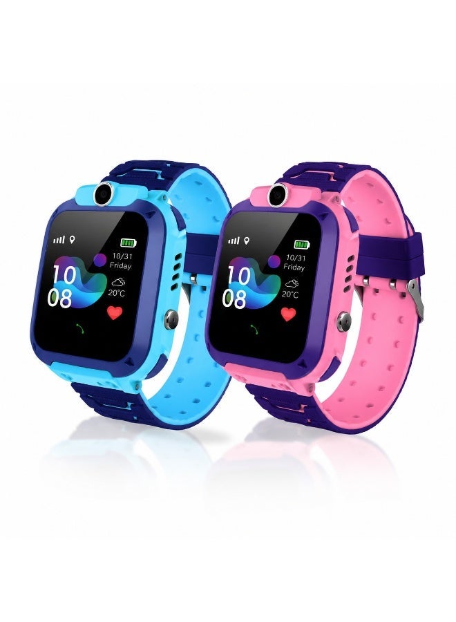 Kids Smart Watch Phone with LBS Tracker – Q12 Waterproof Smartwatch with SOS Emergency Call, Two-Way Voice Calling, Voice Chat & Math Game for Boys & Girls (Pack of 1) - Image 1