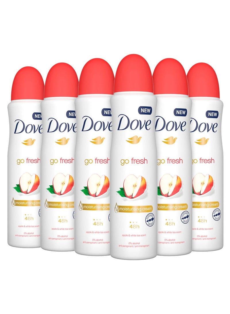 Dove Go Fresh Apple & White Tea, Women's Anti Perspirant Deodorant Aerosol Spray 250ml, Pack of 6 - Image 1