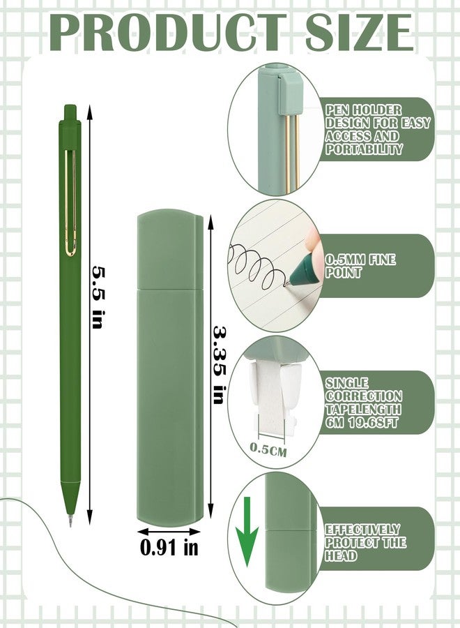 Resurhang Aesthetic Stationery Set Supplies Sticky Notes Set 6 Mini Correction Tapes 6 Retractable Black Ink Pens 0.5mm Fine Point Paper Corrective Pen Self Stick Index Tabs(Green) - Image 2