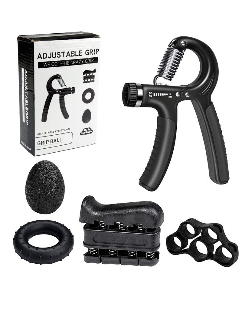 Generic Hand Grip Strengthener kit（5 Pack）, Forearm Workout Trainer Adjustable Hand Grip Exercise,Finger Strength Exerciser, Finger Stretcher, Grip Ring & Stress Relief Ball with Carry Bag  - Image 1
