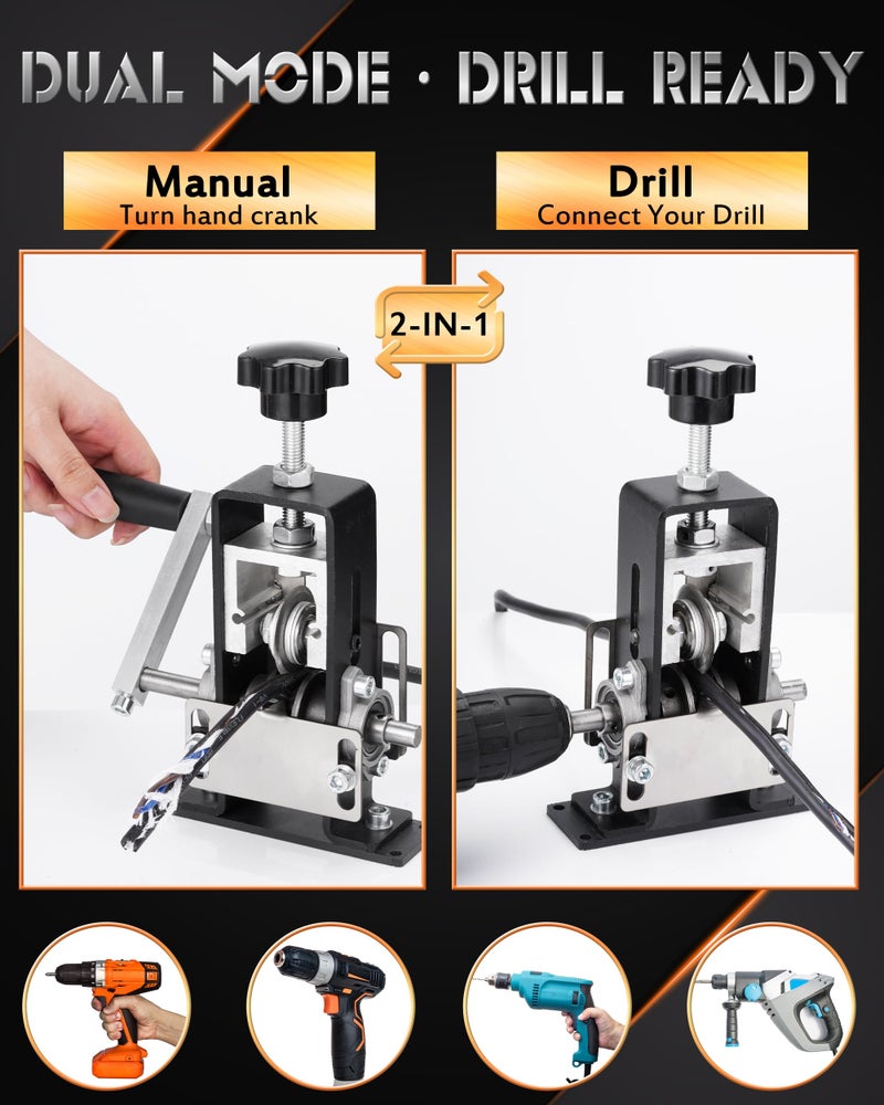 FAITIO Manual Wire Stripping Machine, 2 IN 1 Drill-Powered/Hand Crank Wire Peeler Machine, For 0.06"-1"(1.5~25 mm) Scrap Copper, Wire Stripping Tool for DIY Cable Copper Recycling(Black) - Image 5