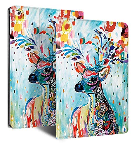 MOCA [Soft Back] Magnetic Flip Cover Case for iPad Air 2 A1566 A1567 (2014 Launched) iPad Flip Cover Case (Deer-Painting) - Image 1