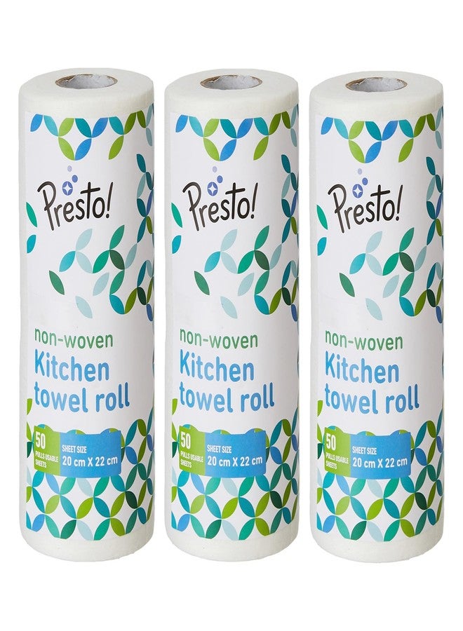 Presto! Amazon Brand - Presto! Non-Woven Reusable Kitchen Towel Roll | 50 Pulls | 150 Sheets (Pack of 3) | Size: 20 x 22 cm | White | Washable | Highly Absorbent | For Daily Use - Image 1