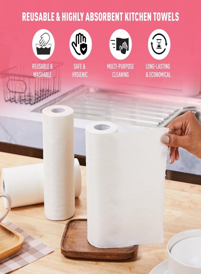 Presto! Amazon Brand - Presto! Non-Woven Reusable Kitchen Towel Roll | 50 Pulls | 150 Sheets (Pack of 3) | Size: 20 x 22 cm | White | Washable | Highly Absorbent | For Daily Use - Image 2