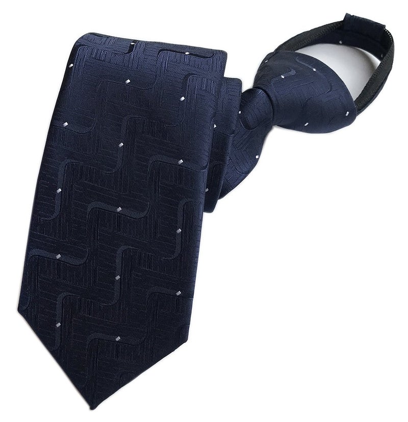 Elfeves Men's Navy Curve Wave Striped Tie Dot Jacquard Leisure Meeting Necktie - Image 2