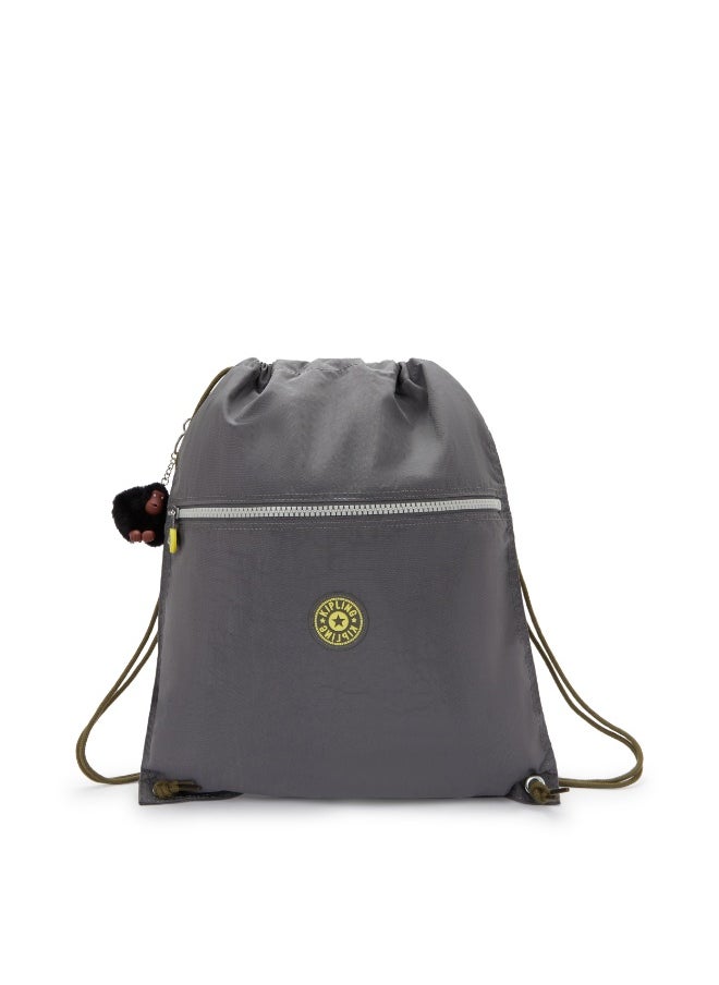 kipling SuperTaboo Kids Medium School/Gym/Swim/Drawstring Bag, Water Repellent, 15L, 0.24kg - Back To Grey (Grey)  - Image 1