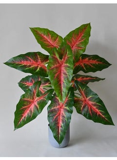De Gardenia De Gardenia Artificial Caladium Plant with Black Pot 12 Leaves with Web Pattern 787 cm Tall Decorative Indoor Plant for Home Office Decor Red Patched Caladium Plant  - Image 1
